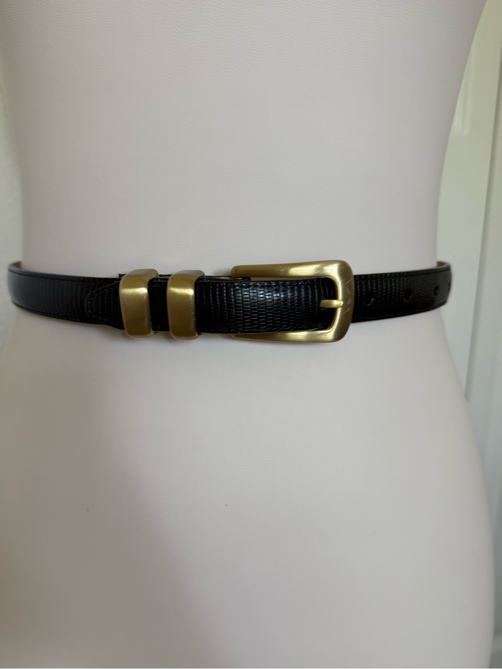 Brighton “Classics” Black Lizard-Embossed Leather Belt — Solid Brass Buckle 26